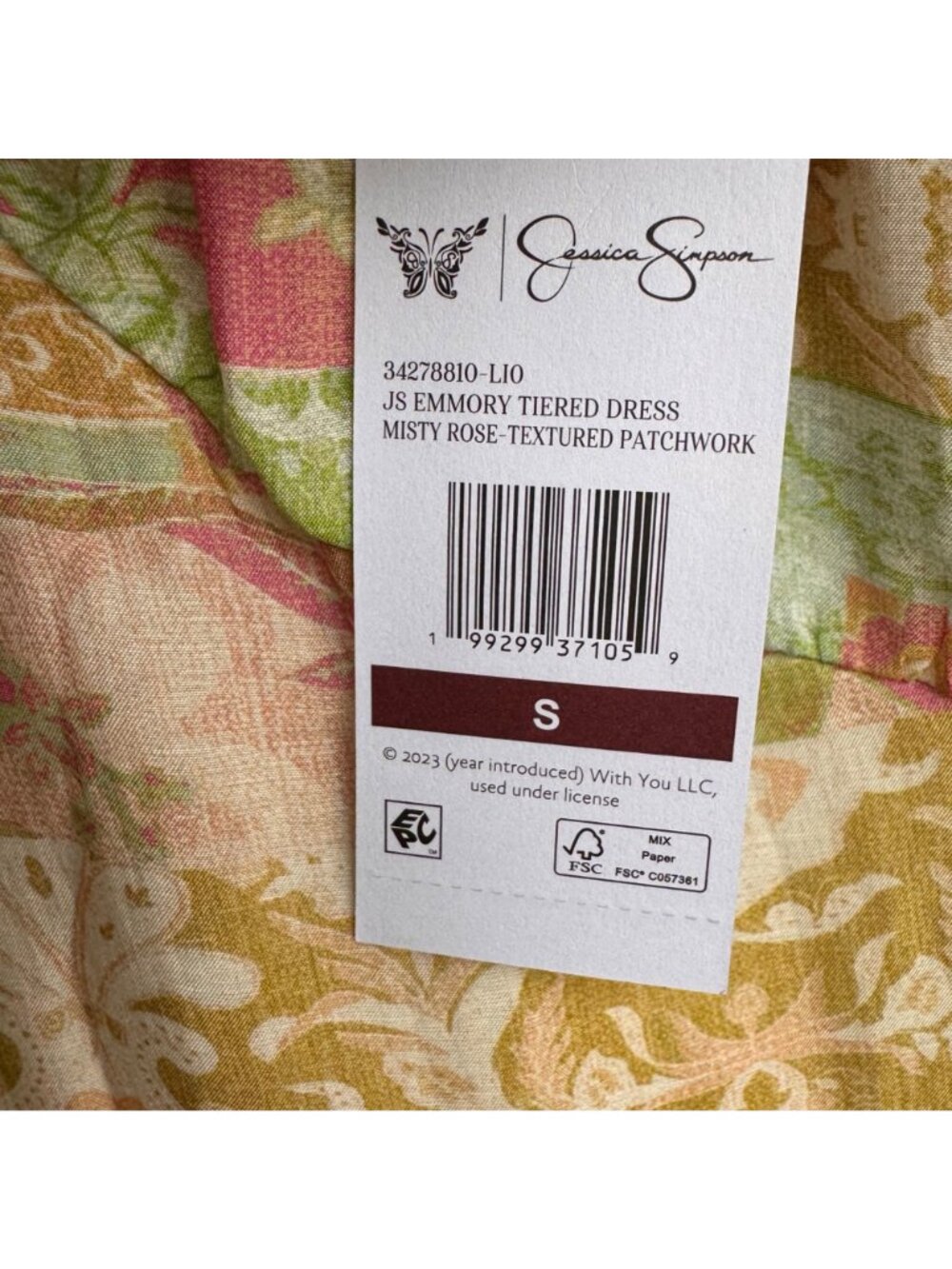 Jessica Simpson Boho Tiered Maxi Dress Sz S Misty Rose Patchwork Cottagecore New - Picture 3 of 15